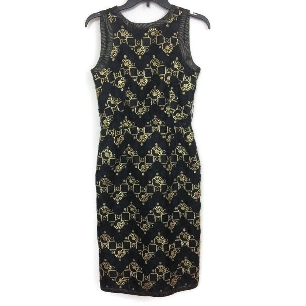 Vintage Victor Costa Womens Black Gold Metallic Filigree Cocktail Party Dress 6